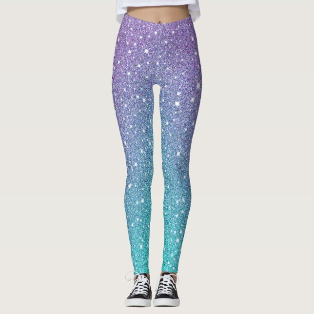 Leggings Cyan Azure Grey Purple Sparkling Glitter Gradient (Anverso)
