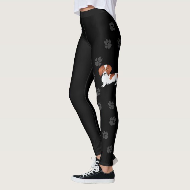 Leggings Dachshund Cartoon Perro de Pelo Largo Piebald Rojo (Izquierda)