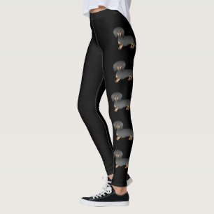 Leggings Dachshund Cartoon Perros Pelo Largo Negro Y Canela