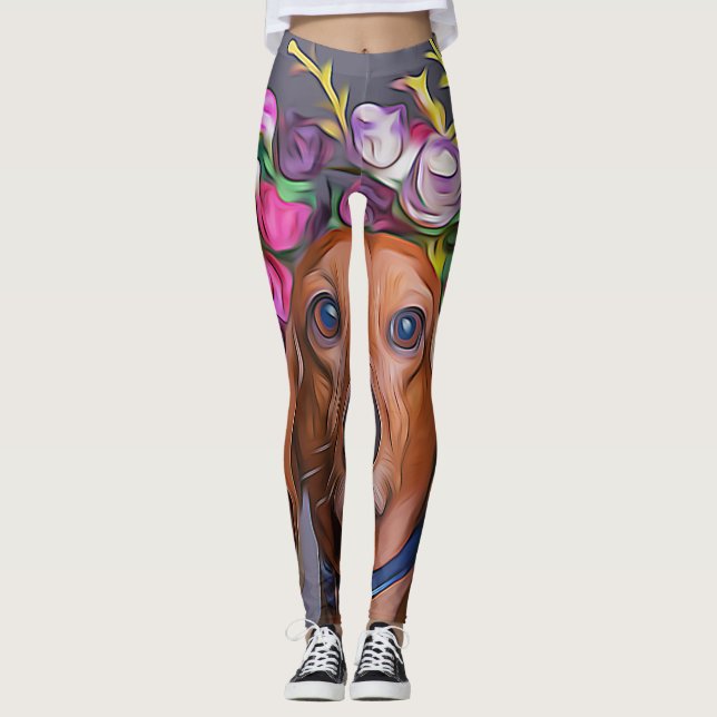 Leggings Dachshund Cerró Las Flores De Dachshund (Anverso)