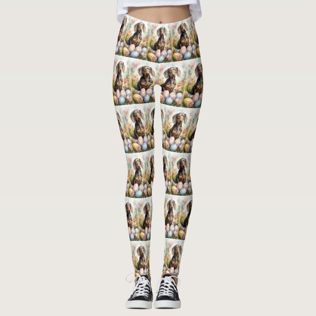 Leggings Dachshund con huevos de Pascua (Anverso)