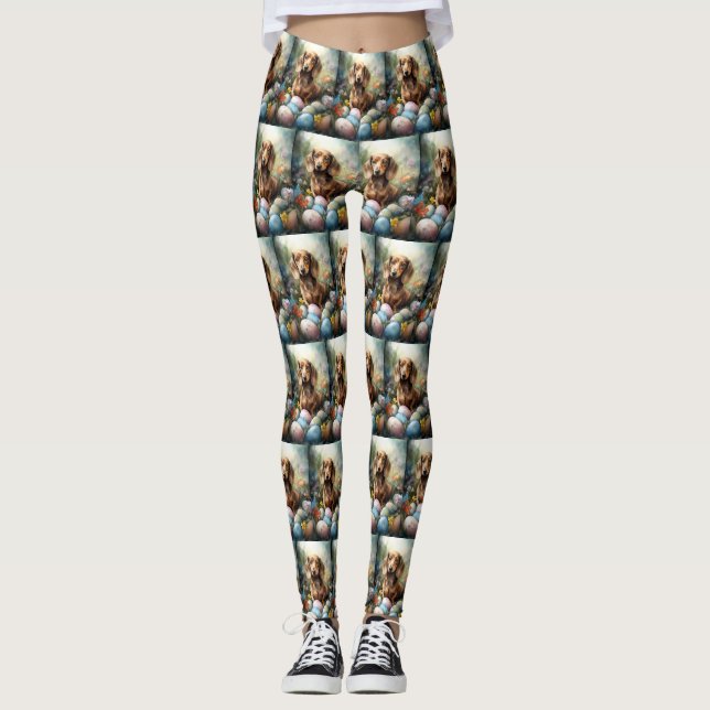 Leggings Dachshund con huevos de Pascua (Anverso)