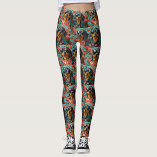 Leggings Dachshund con rosas del corazón día de San Valentí