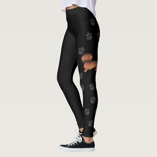 Leggings Dachshund de dibujos animados de pelo largo rojo y (Izquierda)