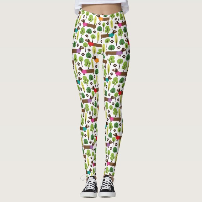 Leggings Dachshunds Caminando Por El Parque (Anverso)