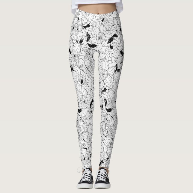 Leggings Daffodils patrón floral de primavera (Anverso)
