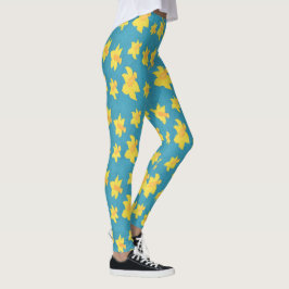 Leggings Daffodils sobre piernas de fondo azul