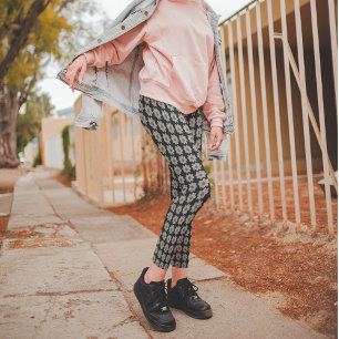 Leggings Dahlia Blanca sobre Patrón Floral Negro