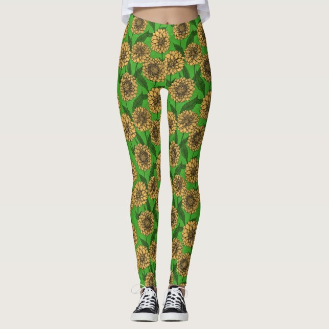 Leggings Dahlias en amarillo y verde (Anverso)