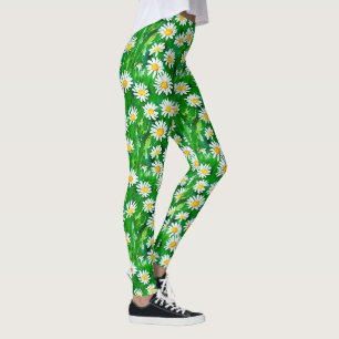 Leggings Daisies acuarelas en un campo verde