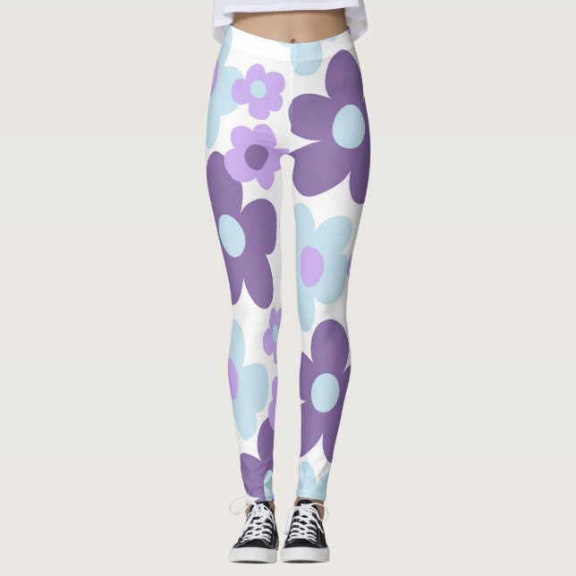 Leggings Daisies Azules de Lavanda Púrpura Sueño Retro #1 # (Anverso)
