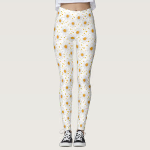 Leggings Daisies blancos brillantes con centros amarillos