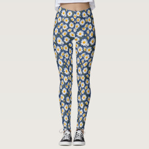 Leggings Daisies blancos en inglés sobre azul