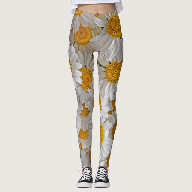 Leggings Daisies blancos: Hermoso fondo floral (Anverso)