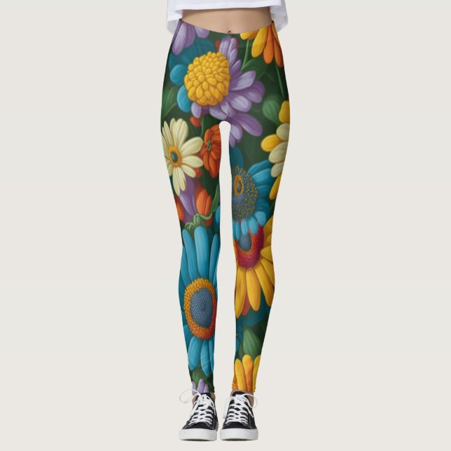 Leggings Daisies coloridos al estilo de los años 70 (Anverso)