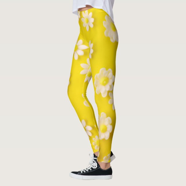 Leggings Daisies con un fondo amarillo (Izquierda)