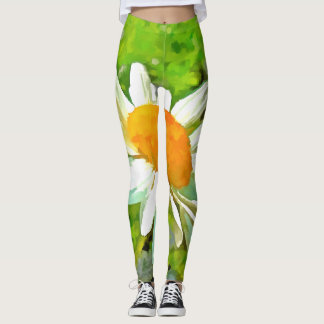 Leggings Daisies del jardín blanco brillante y brillante ar