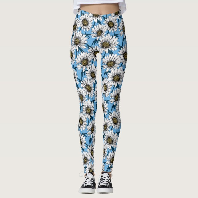 Leggings Daisies, flores silvestres en azul (Anverso)