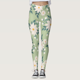 Leggings Daisies sobre el fondo verde pastel