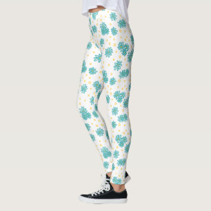 Leggings Daisies y puntos - turquesa y amarilla