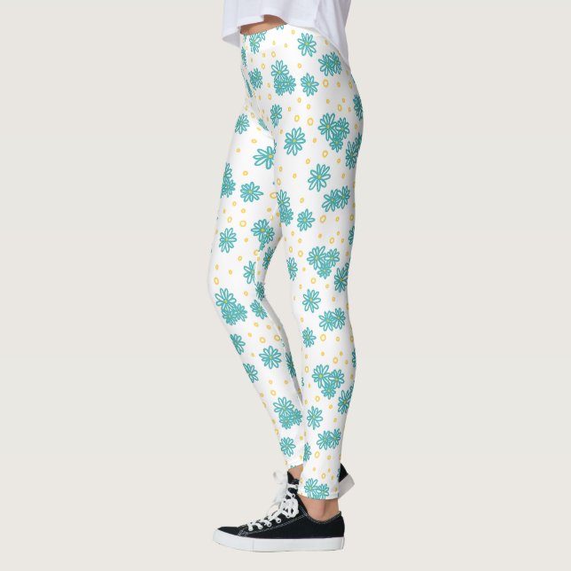 Leggings Daisies y puntos - turquesa y amarilla (Izquierda)
