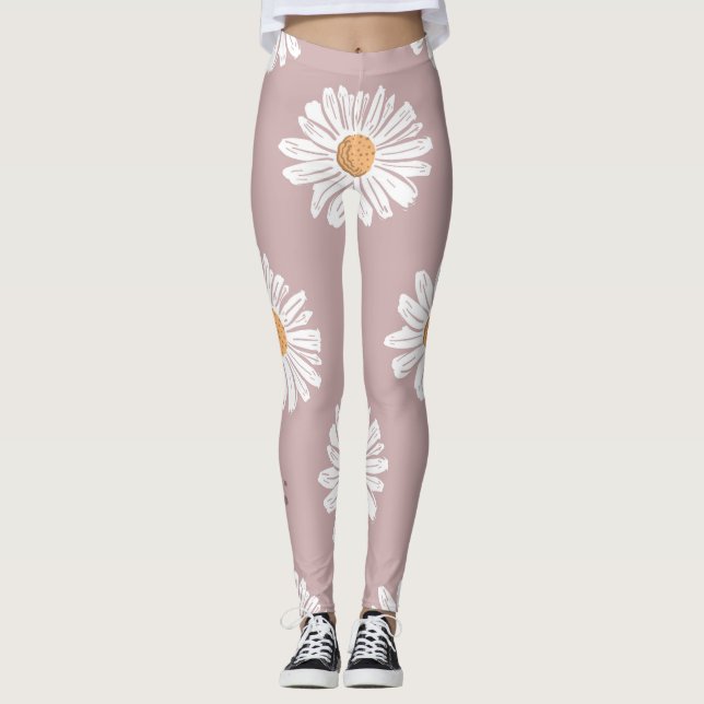 Leggings Daisy Rosa: Patrón de repetición floral. (Anverso)