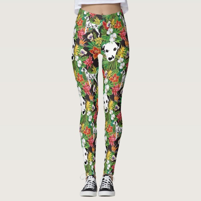 Leggings Dalmacia de perro de la selva floral tropical dálm (Anverso)