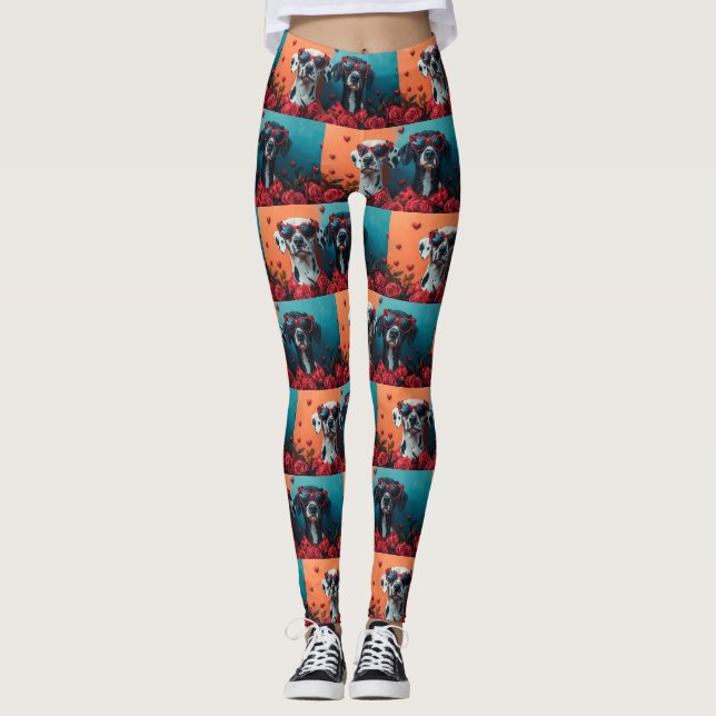 Leggings Dalmatian Con El día de San Valentín De Rosas Del  (Anverso)