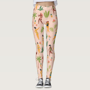 Leggings Damas bailarinas, patrón de hojas de palma.