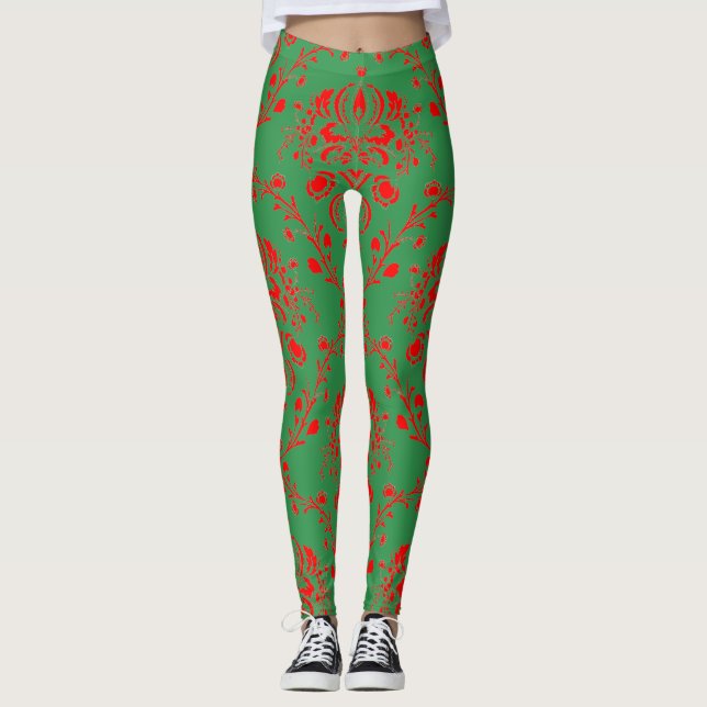 Leggings Damas verde y rojo festivos (Anverso)