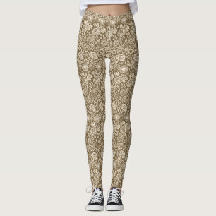Leggings Damascado de Clavel Art Nouveau, Taupe y Crema