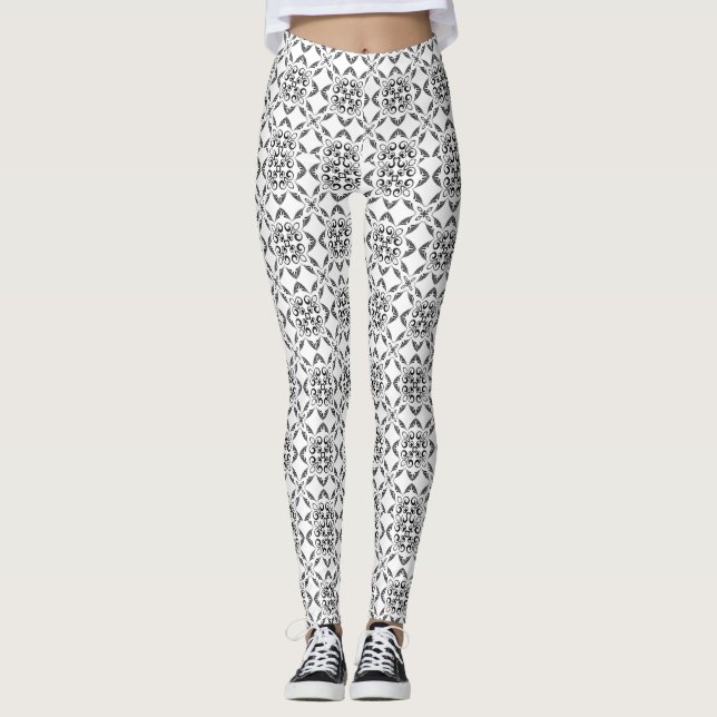 Leggings Damasco Blanco Y Negro (Anverso)