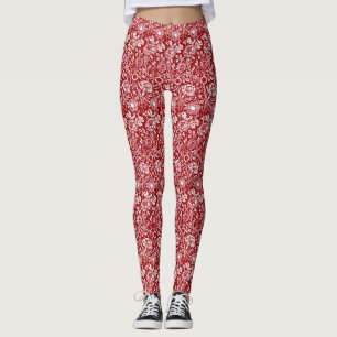 Leggings Damasco de claveles de Art Nouveau, rojo y blanco
