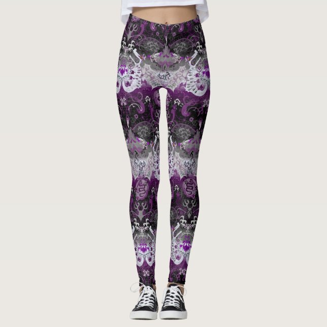 Leggings Damasco de dragón asexual - Colores de la bandera  (Anverso)
