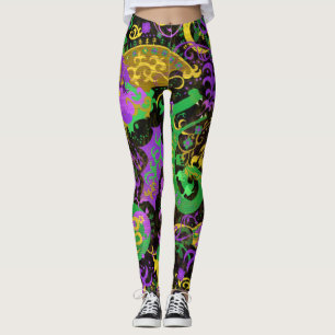 Leggings Damasco de dragón de colores de Mardi Gras intrinc
