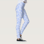 Leggings Damasco floral blanco y azul en polvo<br><div class="desc">Patrón de damasco floral vintage blanco y azul polvo.</div>