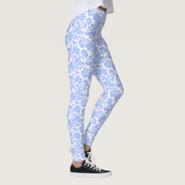 Leggings Damasco floral blanco y azul en polvo