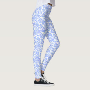 Leggings Damasco floral blanco y azul en polvo