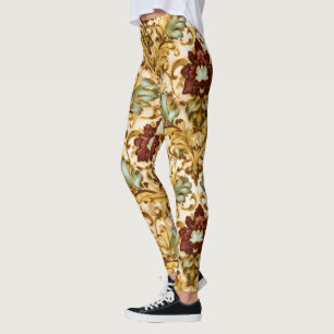 Leggings Damasco Floral Victoriano Dorado con Salvia