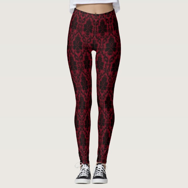 Leggings Damasco negro rojo gótico (Anverso)