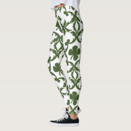 Leggings Damasco verde y blanco con los tréboles