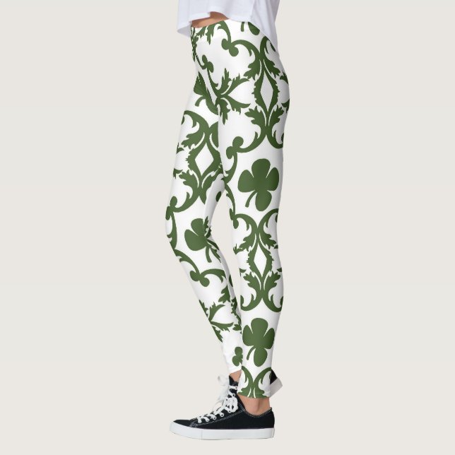 Leggings Damasco verde y blanco con los tréboles (Izquierda)