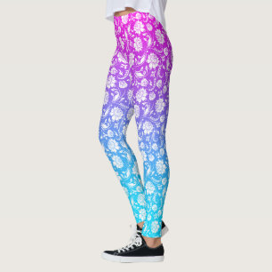 Leggings Damascos blancos de color rosa a azul