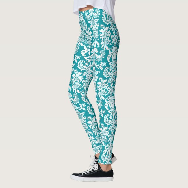 Leggings Damascos florales blancos y turquesa-azules (Izquierda)