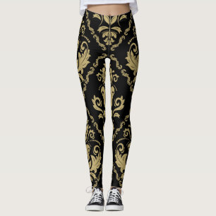 Leggings Damask Black Gold: Ornamento clásico.