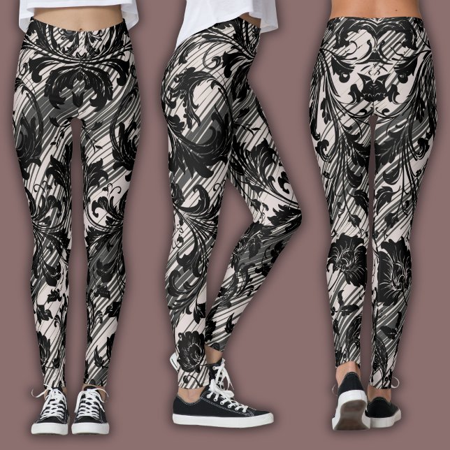 Leggings Damask Pattern | Black & Natural Beige (Subido por el creador)
