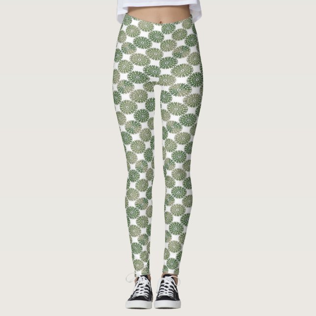 Leggings Dámaso floral verde sobre blanco (Anverso)