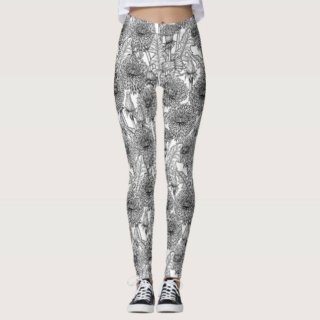 Leggings Dandelions, negro y blanco (Anverso)