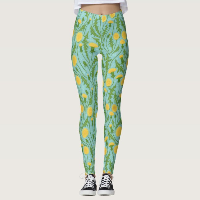 Leggings Dandelions, verde, amarillo y azul (Anverso)