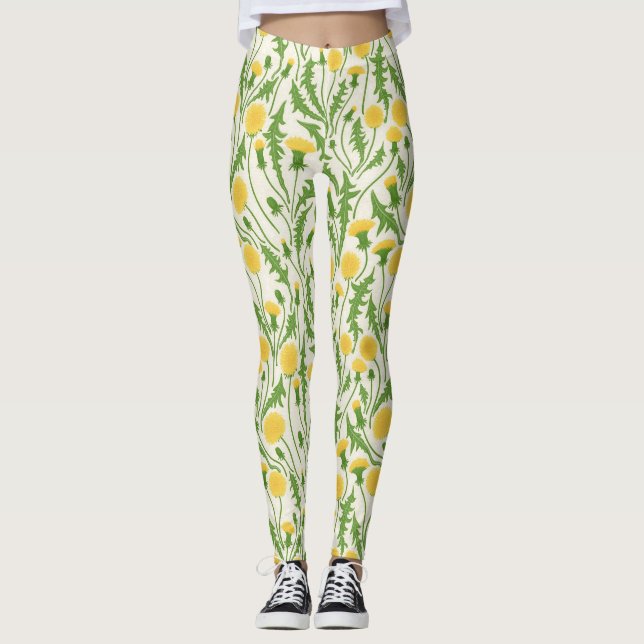 Leggings Dandelions, verde, amarillo y blanco (Anverso)